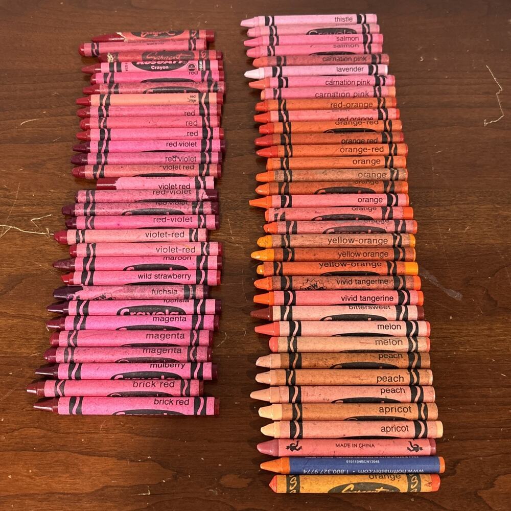 Crayola Crayons Vintage 90s Retired Binney & Smith Red Orange Thistle Pink Lot